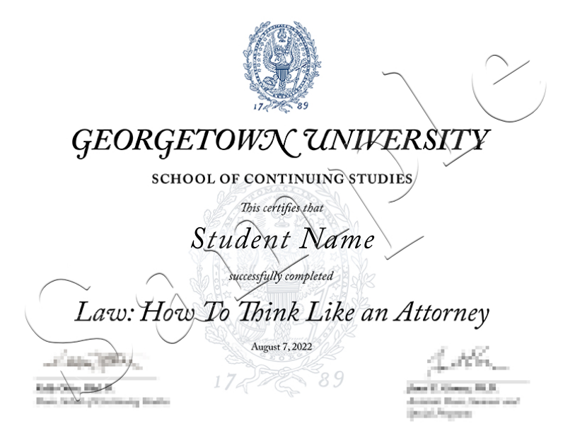 Georgetown Pre-College Online Program Sample Certificate
